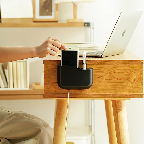SUNFICON Adhesive Remote Control Holder Wall Mount Media Player Controller Holder Universal TV Remote Organizer Caddy Box Tray Hollow Bottom Slot Easy Phone Charging Home Office Desk Nightstand Black - color: 1PC Black