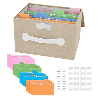 Greeting Card Organizer Box with 16 Dividers,Collapsible Greeting Card Storage Box With Lids，Ideal for Greeting Cards,Recipes, Photos, Envelopes, Keepsake（Beige，84 Pcs Labels） - color: Beige