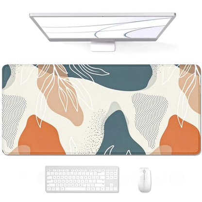 Auhoahsil Large Mouse Pad, XXL Desk Pad, Extened Mousepad 31.5" x 11.8", Non-Slip Rubber Base, Stitched Edges, Superior Surface, Gaming Keyboard Mat, Waterproof Desk Pad, Desert Leaves - color: 09 Boho Abstract Leaves, size: XL - 11.8 x 31.5 Inches