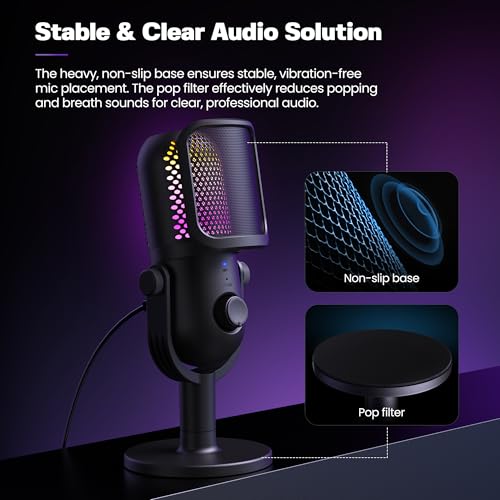 USB Microphone for PC Gaming: Condenser Microphone RGB for Gamer with Stand Mic - Recording Mic for Computer&Laptop with Qiuck Mute - Desk Podcast Mic for Podcast & Singing & Streaming & Youtube Black - style: Black