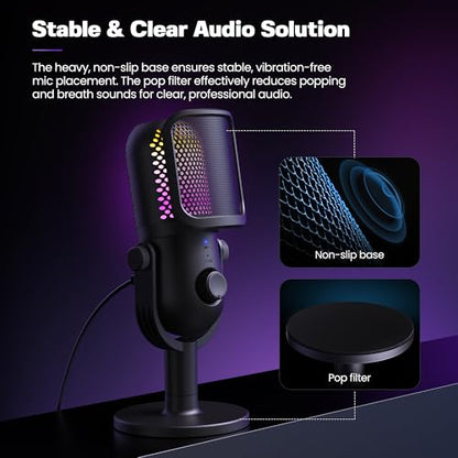 USB Microphone for PC Gaming: Condenser Microphone RGB for Gamer with Stand Mic - Recording Mic for Computer&Laptop with Qiuck Mute - Desk Podcast Mic for Podcast & Singing & Streaming & Youtube Black - style: Black