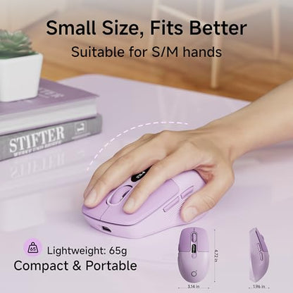 Wireless Bluetooth Mouse with Visible Battery & DPI Screen, Multi-Device BT & 2.4G Computer Mouse, 500 mAh Rechargeable, 1600DPI, Silent Portable Optical Mice for Laptop, PC, Mac, iPad - Purple - color: Purple