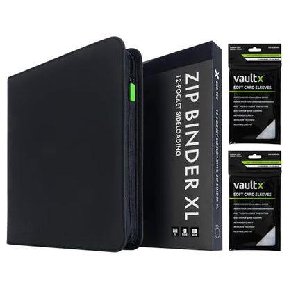 Vault X 12 XL Pocket Exo-Tec Zip Binder Black + 400 Penny Sleeves Gift Bundle