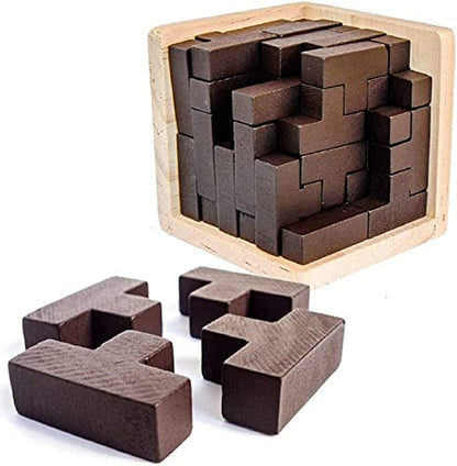Wooden Brain Teaser Puzzles Box Brain Teasers Wooden Puzzle T-Shaped Geometric Intellectual Jigsaw Logic Cube Puzzles Mind Games for Kids and Adults - color: Coffee