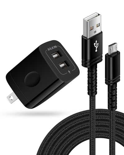Micro USB Charger, Dual USB Port Wall Block with 6FT Android Fast Charging | Micro B Cable for Kindle Fire HD 10 8 7 Kids Edition Paperwhite E-Reader Samsung J8 J7 Pro S6 S7, Droid Cord AC Power Adapter - color: Black, style: Micro USB Cable + Block