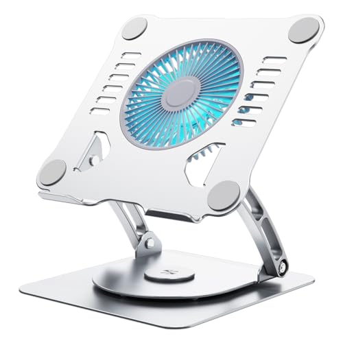 SHUWEI 360° Rotating Laptop Cooling Stand with 3 Speed Fan, Adjustable Height Laptop Stand for Desk, Ergonimic Aluminum Laptop Cooling Pad for 10-15'' Notebook - Silver - color: Silver, size: For 15" Laptop & 360°Rotation