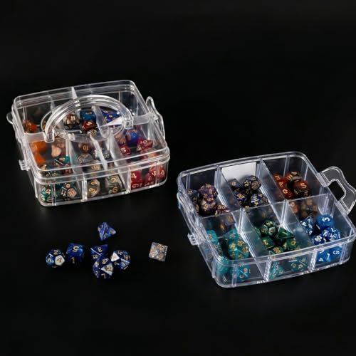 PUGED DND Dice Storage Box with Removable Dividers Polyhedral Dice Plastic Organizer Holding Up To 900 Dices Craft Bead Compartment Container for Sewing, Jewelry, Art, DIY (2 layers) Box Only - size: 2 layers