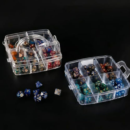 PUGED DND Dice Storage Box with Removable Dividers Polyhedral Dice Plastic Organizer Holding Up To 900 Dices Craft Bead Compartment Container for Sewing, Jewelry, Art, DIY (2 layers) Box Only - size: 2 layers