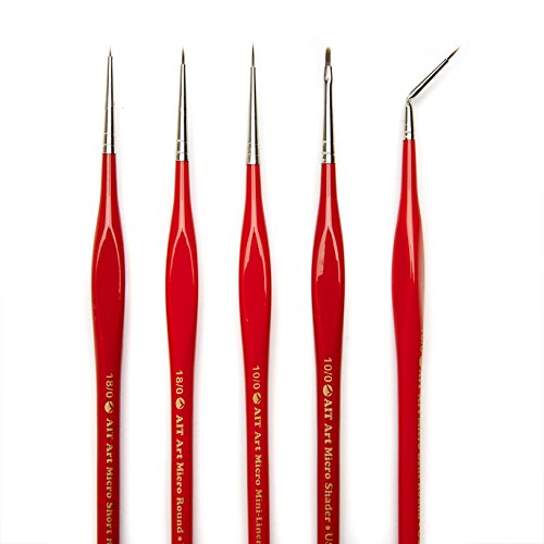 AIT Art Select Micro Detail Brush Set, 5 Miniature Paint Brushes for Fine Detail, Handmade in USA for Trusted Performance, Triangular Handle Design for the Best Grip and Ultimate Precision