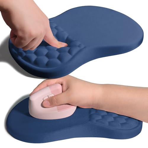 Ergonomic Joint Wrist Support Mouse Pad with Memory Foam Cushion Massage Bump, Carpal Tunnel Pain Relief Mousepad Slope Design for Wrist Rest, 11.8x7.9 in, Dark Steel Blue - color: Dark Steel Blue