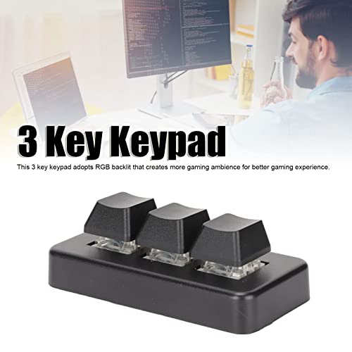 GOWENIC Mini Programmable Keypad, 3 Keys Macro Mechanical Keyboard USB RGB Backlit Gaming Keypad Plug and Play DIY Keypad with USB Data Cable for Universal Computer(Black)