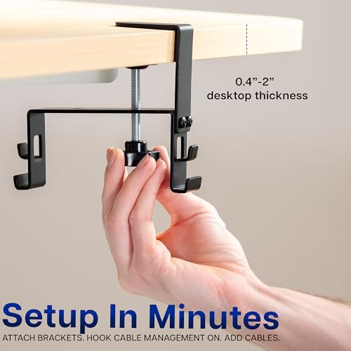 VIVO Clamp-on Under Desk 47 inch Fabric Cable Management Tray, Wire Concealer, Power Strip Storage, Workspace Organization, Easy Fold Down Access, Black, DESK-AC47F-C - size: 47"