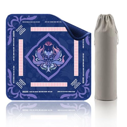Purple Mahjong Mat for Table, American Mahjong Mat with Printed Rules, 31.5x31.5 in, Anti-Slip, Noise-Reducing Table Cover with Carrying Bag for Mahjong, Poker, Dominoes and Card Games - color: Purple