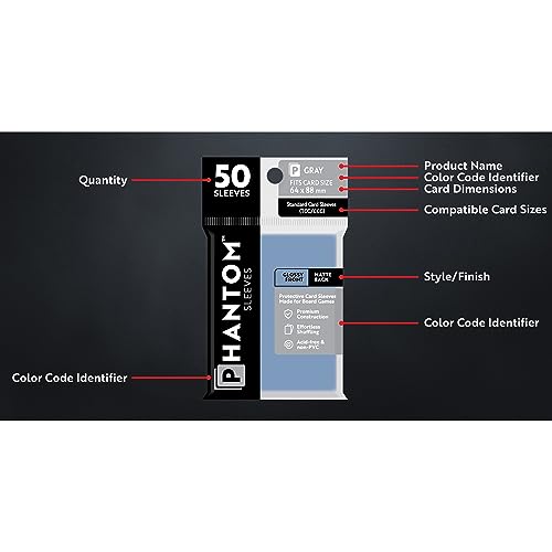 Phantom Sleeves: Brown Size 43 x 65mm: Matte Front/Back - 50 Pack - Transparent Protective Card Sleeves for Board Games, Trading Cards & Card Games