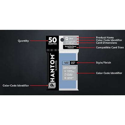 Phantom Sleeves: Brown Size 43 x 65mm: Matte Front/Back - 50 Pack - Transparent Protective Card Sleeves for Board Games, Trading Cards & Card Games