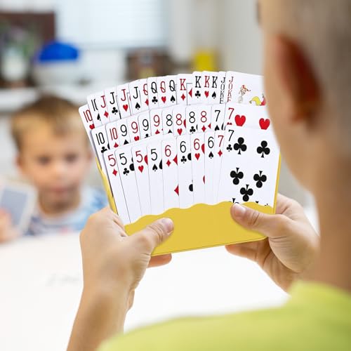 RESOVO Playing Cards Holders Stands Decks w/Foldable Tabletop Stand, 3 Layers Design for Poker UNO Cards, Playing Card Accessories, Set of 2 (1 Blue + 1 Yellow) - color: 1 Blue + 1 Yellow