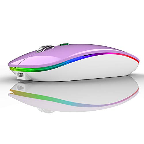 TENMOS Wireless Bluetooth Mouse, LED Silent Rechargeable Mouse-Purple | Tri-Mode BT5.1/5.0+2.4GHz,USB C Charging, Quiet Click, Nano Receiver,Type C Adapter, Portable, Slim, for Laptop/Macbook/iPad - color: purple