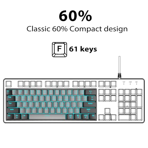Snpurdiri 60% Wired Mechanical Gaming Keyboard (Black-Grey, Red Switches) | Ice Blue LED Backlit 61 Keys Mini Wired Office Keyboard for Windows Laptop PC Mac - color: Black Grey(Ice Blue Light)/Red Switch