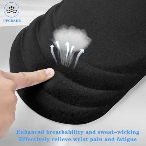 Ergonomic Mouse Pad Wrist Support，Wrist Rest Mouse pad for Carpal Tunnel Pain Relief with Memory Foam&Non-Slip PU Base, Mouse Pads for Wireless Mouse & Desk (12x8 inch,Black)