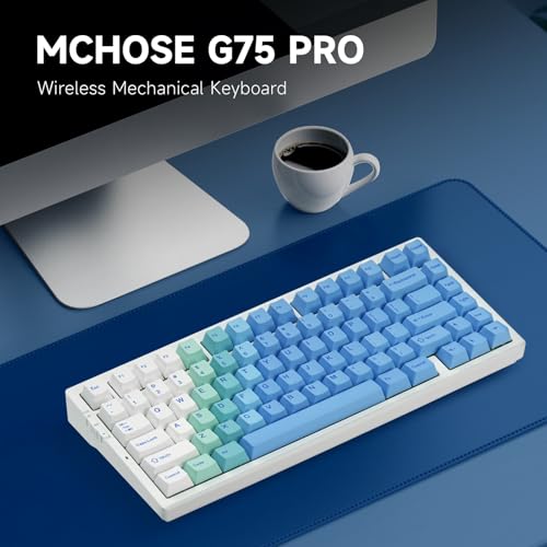 MCHOSE G75 PRO 75% Wireless Mechanical Keyboard, TKL Keyboards Tri-Mode BT5.0/2.4GHz/USB-C, Hot Swap Custom Creamy Keyboards Linear Switch, Double Shot PBT Keycaps RGB LED Backlit, White&Blue - color: Blue