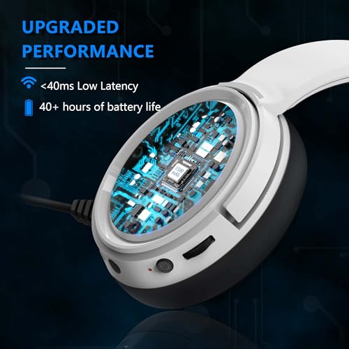 BINNUNE Wireless Gaming Headset — 2.4GHz Low-Latency USB Dongle + Bluetooth, 50mm Drivers 7.1 Surround, Noise-Cancelling Mic, 40H Battery — Over Ear Wireless Headphones for PS5, PC, Laptop, White - color: White, style: For PS5