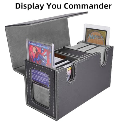 AFIING MTG Commander Card Storage Box - Fits 200 Double Sleeved Cards,3-in-1Card Deck Case,Strong Magnet Card Organizer For Magic Commander TCG CCG,4Dividers &2 Toploaders, Black/Grey - color: Black Grey