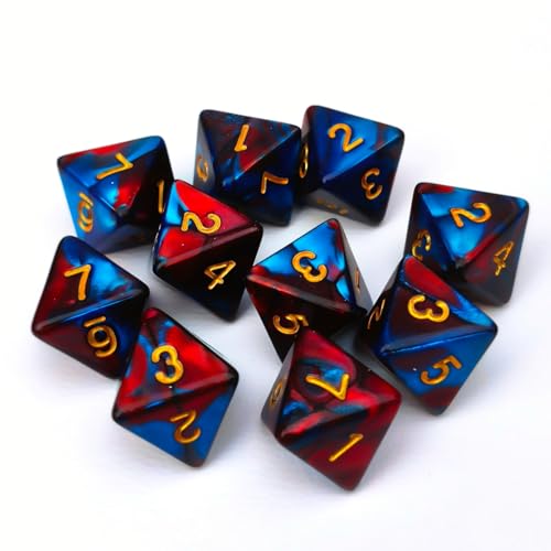 10 PCS D8 8 Sided Dice Set, Polyhedral Number Game Dice for DND RPG MTG Board Game Party Tabletop Accessories (Red + Blue) - color: Red + Blue