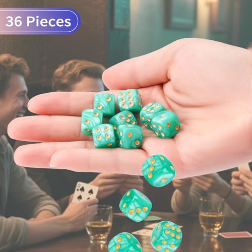 36 Pieces 12mm 6 Sided Mini Dice Set,Pearl Pattern D6 Game Dice Set,6 Sided Standard Game Dice for Board Games Dice Games Classroom Teaching Dices Game, with Portable Gaming Box(Cyan) - color: D6-cyan Pearl