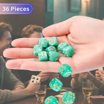 36 Pieces 12mm 6 Sided Mini Dice Set,Pearl Pattern D6 Game Dice Set,6 Sided Standard Game Dice for Board Games Dice Games Classroom Teaching Dices Game, with Portable Gaming Box(Cyan) - color: D6-cyan Pearl