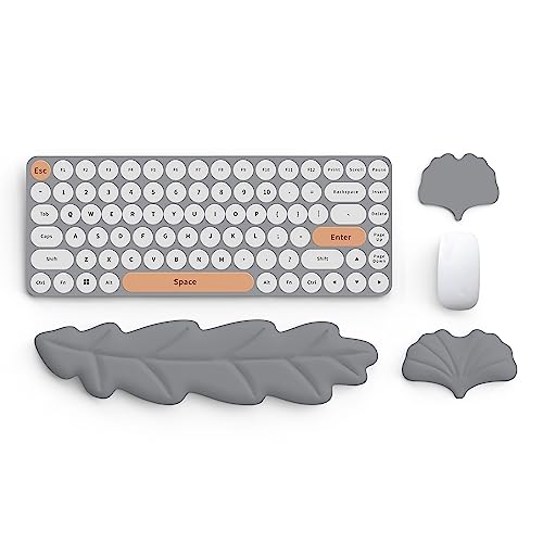 Keyboard Wrist Rest Pad Set, Leaf Shape PU Leather Memory Foam Wrist Cushion Support,Mouse Wrist Rest Pad,Non-Slip Wrist Support for Easy Typing Pain Relief, Grey Leaf - color: Grey Leaf