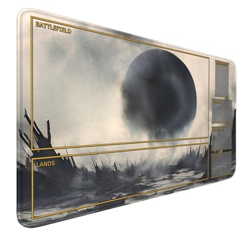 MTG MATS, 24" x 14" Moon TCG DND Playmats Stitched Edges for Trading Card Smooth Rubber Surface Anti-Slip Mouse Pad with Storage Bag Thickened 3mm for Magic Playmat Gaming Mat - color: Black Hole, size: Playmat With Zones