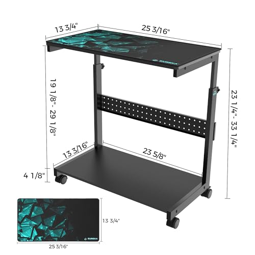 EUREKA ERGONOMIC PC Stand Height Adjustable Black | Height-adjustable 2-tier PC stand with wheels for ATX computer cases or printers, durable steel frame and smooth mobility - color: Black