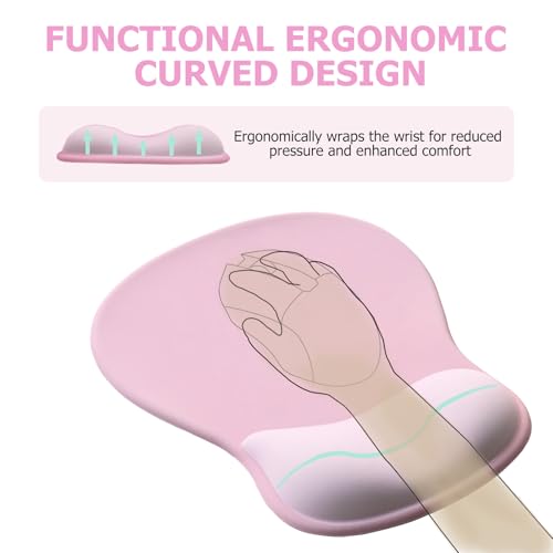 Gel Mouse Pad with Wrist Rest, Ergonomic Office Keyboard Wrist Rest, Pink | Mousepad with Wrist Support, Pain Relief, Computer Mouse Pad with Non-Slip PU Base, Desk Accessories Mat for Office & Gaming - color: Pink