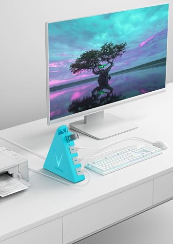 USB 3.0 Hub,4 Port USB Hub Tower,2ft Cable USB Splitter for Laptop, PC, Xbox One, PS4, PS5, iMac, Surface Pro, XPS, Desktop, Flash Drive, Mobile HDD (Blue) - color: Blue-A