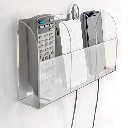 VANCORE Clear Wall Mounted Charging Phone Holder Smart Phone Station TV Remote Control Holder Wall Box (3 Holes) - color: 3 Holes