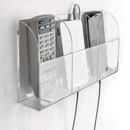 VANCORE Clear Wall Mounted Charging Phone Holder Smart Phone Station TV Remote Control Holder Wall Box (3 Holes) - color: 3 Holes