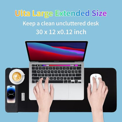 15W Large Gaming Mouse Pad with Superior Micro-Weave Cloth, Extended Desk Mousepad with Stitched Edges, Non-Slip Base, Water Resist Keyboard Pad for Gamer, Office & Home, 30 x 12 in, Black - color: Black-C