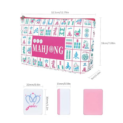 160 Pink American Printed Mahjong Game Set with Carrying Bag and Accessories, 1.2’’ Mahjong Tile Set - style: 1-Pink