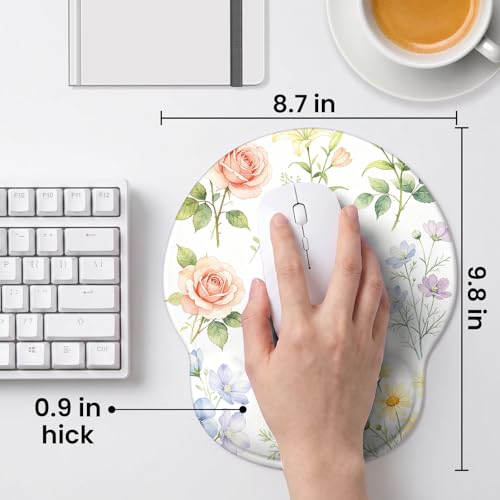Mouse pad with Wrist Rest,Relieving Pain Memory Foam Computer pad, Ergonomic Desktop Mouse, Silicone Material Mouse pad, with Non-Slip PU Base (Flower) - color: Flower