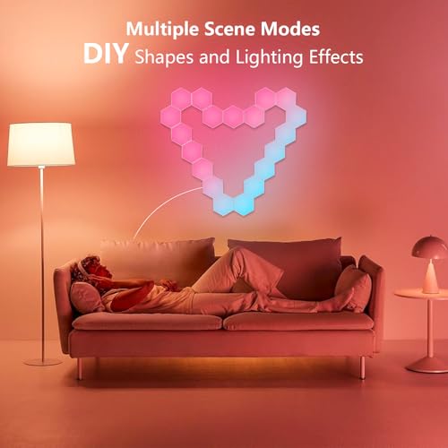 Hexagon Ld Wall Panels, 10 PCS Smart WiFi Hexagon Led Wall Lights Sync Music, Gaming Led Compatible with Alexa for Living Room, Game Room Accessories (10 PCS)