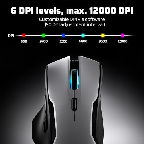 LTC MKM071 Wireless MMO Gaming Mouse with RGB Charging Dock, Tri-Mode (2.4G/Bluetooth/Wired), 12000 DPI PAW3311 Sensor, 11 Programmable Buttons, 7 Side Buttons, 1000Hz Polling Rate, Ergonomic