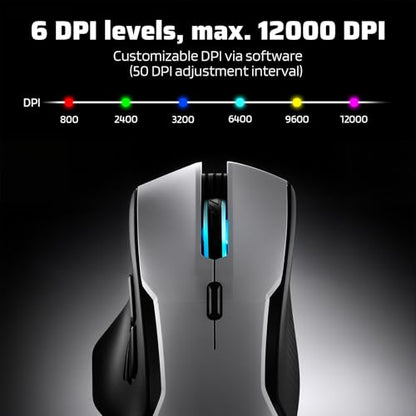 LTC MKM071 Wireless MMO Gaming Mouse with RGB Charging Dock, Tri-Mode (2.4G/Bluetooth/Wired), 12000 DPI PAW3311 Sensor, 11 Programmable Buttons, 7 Side Buttons, 1000Hz Polling Rate, Ergonomic