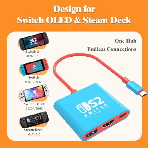 Switch 2 Docking Station for Nintendo,Switch 2 Dock Adapter Compatible Switch2/OLED/Steam Deck Support 4K60HZ Switch2 TV Dock Mode with HDMI2.0,Portable Nintendo Switch2 Docking Station for Switch2/1 - size: S2/1 Updated Version