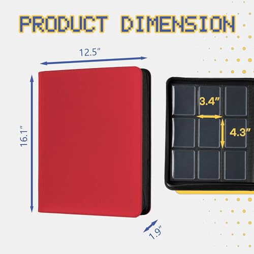 9-Pocket Toploader Binder, Clovecat Premium Card Book， Holds 252 Trading Card with 20 Removable Top-loader Sleeves，PU Card Holder Folders,Card Album for MTG, TCG, Yugioh, Game & Sports Cards(Red) - color: Red