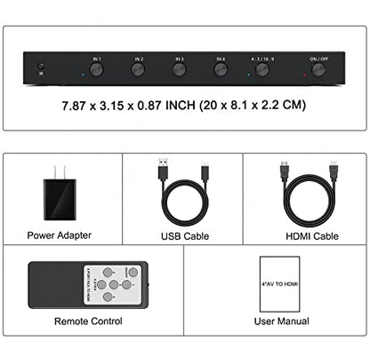 LVY 4 Port RCA to HDMI Converter/4Port AV Adapter Converter 720/1080P Support 16:9/4:3 Switcher Compatible with WII, N64, PS2,PS3, VHS, VCR DVD Players etc. (4AV Input 1 HDMI Output) - style: 4AV to HDMI Converter
