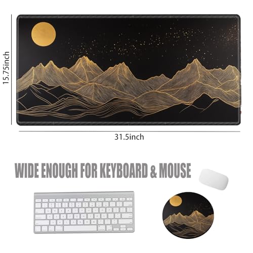 Large Mouse Pad Gaming Desk Pad Black and Gold Mountain Mousepad XXL Desk Mat 31.5''X15.75'' Extended Mouse Mat of Girl Desktop Work Computer - color: Gold Mountain, size: 31.5''x15.75''