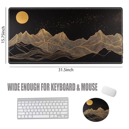 Large Mouse Pad Gaming Desk Pad Black and Gold Mountain Mousepad XXL Desk Mat 31.5''X15.75'' Extended Mouse Mat of Girl Desktop Work Computer - color: Gold Mountain, size: 31.5''x15.75''