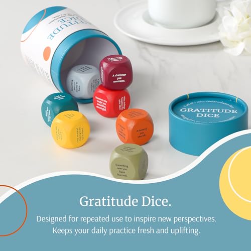 Gratitude Dice Set – Conversation Starter & Group Therapy Game | Office Therapy Must Haves | Color-Coded Wooden Dice | Mindfulness & Wellness Gift for Journaling, Thankfulness & Addiction Recovery