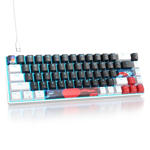 surmen 65% Mechanical Gaming Keyboard with Linear Red Switch, Wired Mini Compact Keyboard 60 Percent Backlit for Laptop Desktop PC Gamers（68 Black-Ice Blue） - color: 68 Black-Ice Blue