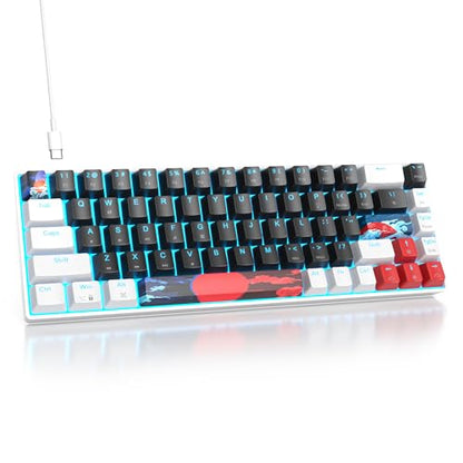 surmen 65% Mechanical Gaming Keyboard with Linear Red Switch, Wired Mini Compact Keyboard 60 Percent Backlit for Laptop Desktop PC Gamers（68 Black-Ice Blue） - color: 68 Black-Ice Blue